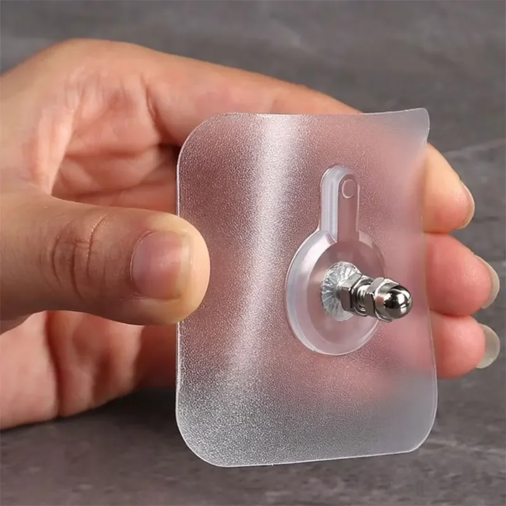 GlideHold® TransparentHook: Ekstra Stærk Gennemsigtig Vægkrog - Uden Boring